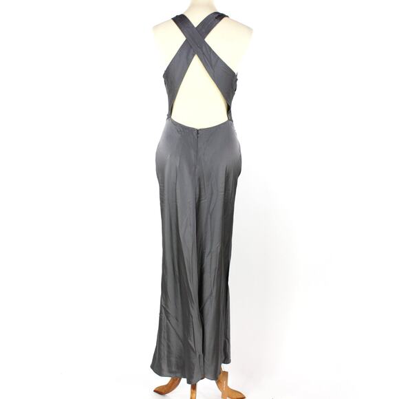 Reformation Casette Shale Gray Silk Dress 8 NEW Cowl Neck Satin Formal Midi - Picture 6 of 8